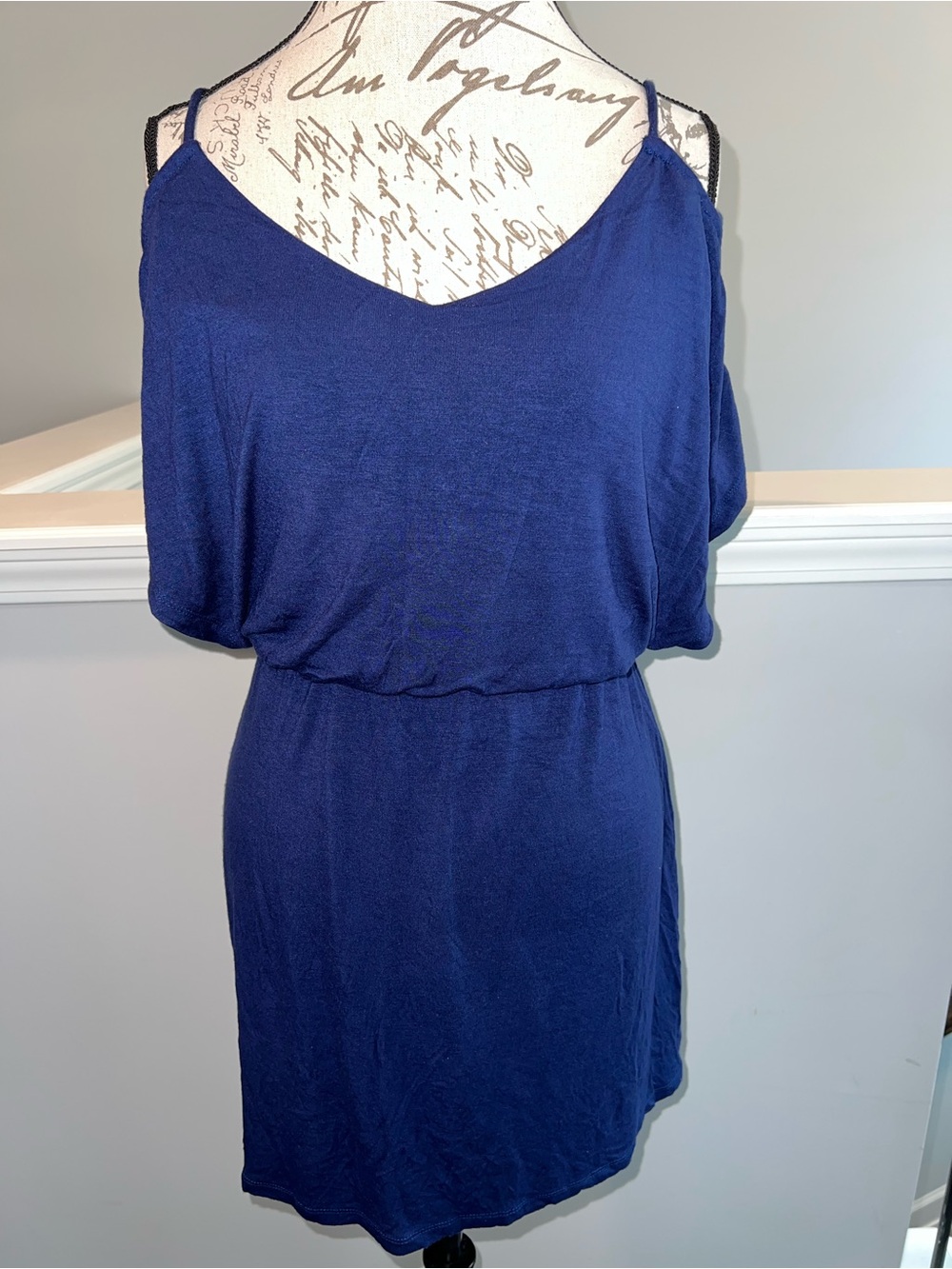 L8ter Navy Blue Cold Shoulder Blouson Dress Size Medium